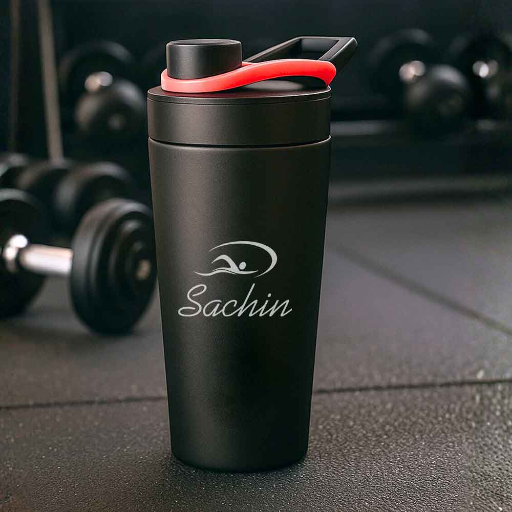 Customised Weight Gainer Shaker Bottle Stainless Steel Protein Mixer with Whisk Ball - Swimming