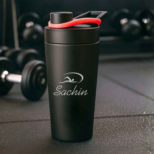 Customised Weight Gainer Shaker Bottle Stainless Steel Protein Mixer with Whisk Ball - Swimming