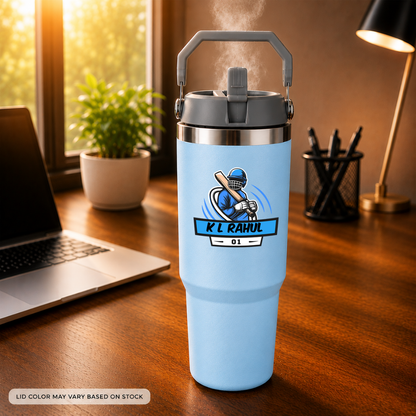 Customised Sipper Tumbler for Cricket Lovers – 900ml Stainless Steel Vacuum Insulated Bottle with Handle