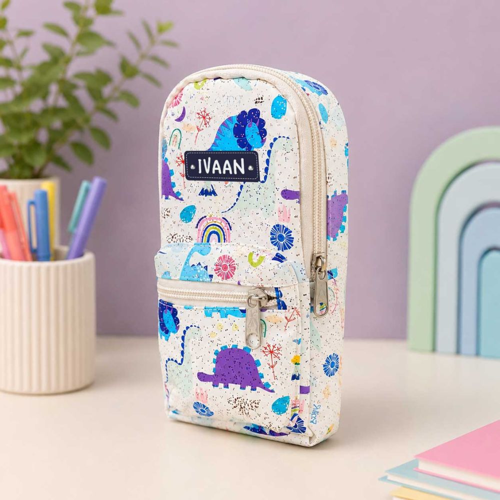 Custom Pencil Pouch with Dual Pockets & Name Personalization | Birthday Gift for Kids | PU Leather