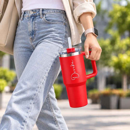 Personalized 1200ml Tumbler Large Insulated Travel Mug-Stainless Steel Vacuum Cups with Handle, Straw Lid