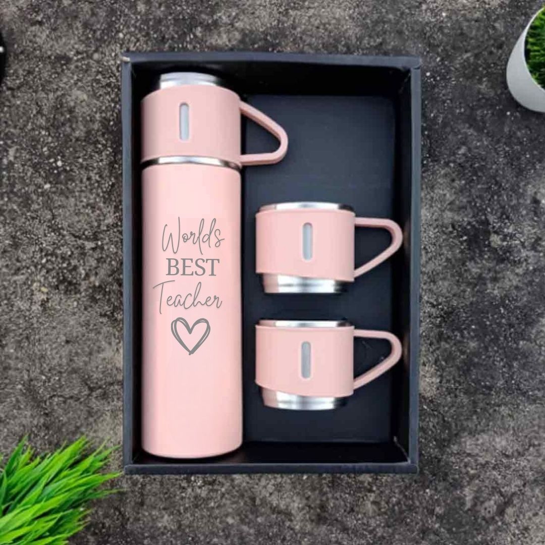Coffee Flask 500ml Stainless Steel Thermos with 3 Cups-Perfect Teacher Day Gift