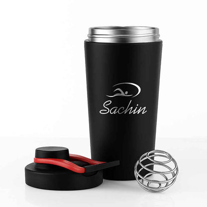 Customised Weight Gainer Shaker Bottle Stainless Steel Protein Mixer with Whisk Ball - Swimming