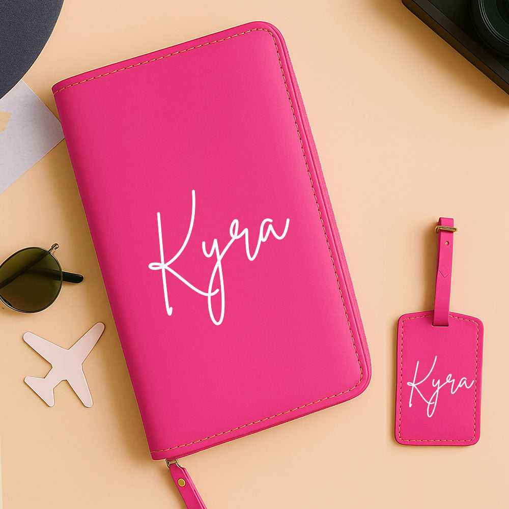 Personalized Passport Wallet with Name Faux Leather Travel Organizer & Luggage Tag Set