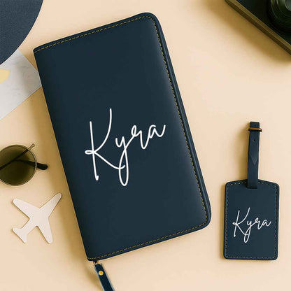 Personalized Passport Wallet with Name Faux Leather Travel Organizer & Luggage Tag Set
