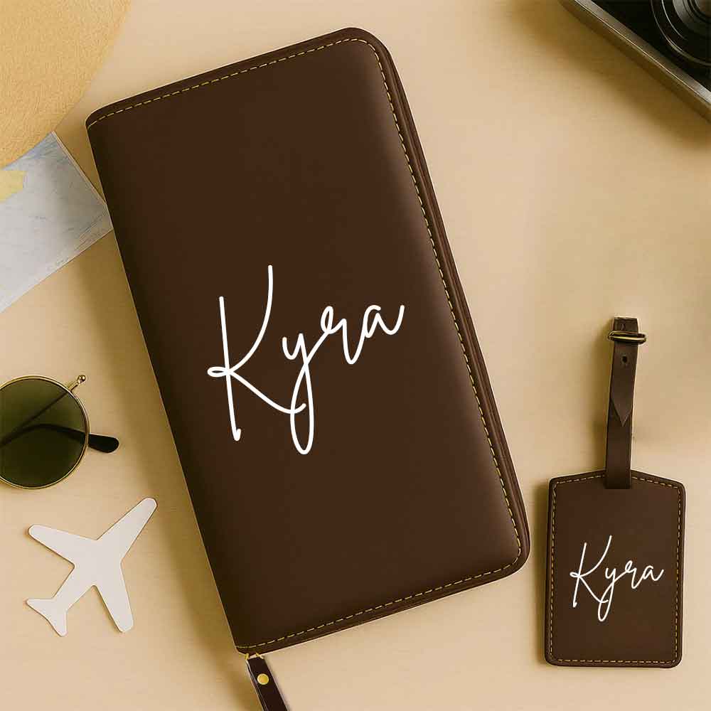 Personalized Passport Wallet with Name Faux Leather Travel Organizer & Luggage Tag Set