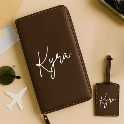 Personalized Passport Wallet with Name Faux Leather Travel Organizer & Luggage Tag Set