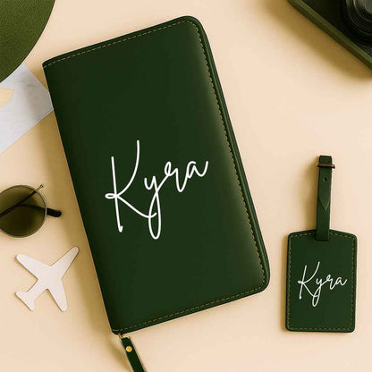 Personalized Passport Wallet with Name Faux Leather Travel Organizer & Luggage Tag Set