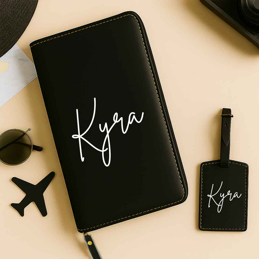 Personalized Passport Wallet with Name Faux Leather Travel Organizer & Luggage Tag Set