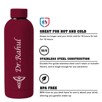 Custom Insulated Water Bottles for Doctors - Stainless Steel, BPA-Free, Leakproof Water Bottles for Travel, Hospital, Gym, and Home