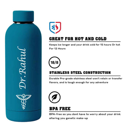 Custom Insulated Water Bottles for Doctors - Stainless Steel, BPA-Free, Leakproof Water Bottles for Travel, Hospital, Gym, and Home