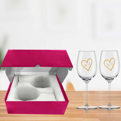 Red Wine Glass Set of 2 Gifts For Couples - Heart Design