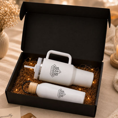 Hydration Rakshabandhan with a Fairy Light Gift Box Set | Useful Gift for Sister | 1200ml Insulated Tumbler Mug & 500ml Stainless Steel insulated Water Bottle