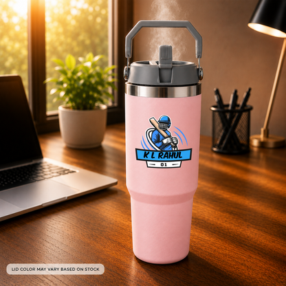 Customised Sipper Tumbler for Cricket Lovers – 900ml Stainless Steel Vacuum Insulated Bottle with Handle