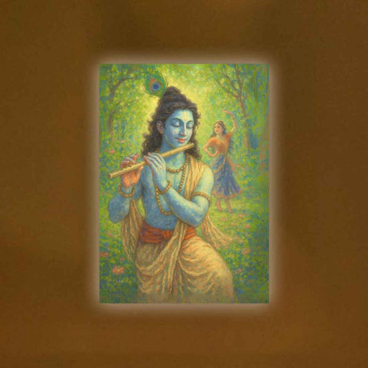 Radha Krishna Photo Frame with Light, HD Print– idea for Home Temple, Décor, or Gifting