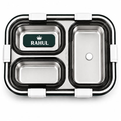 Personalized Kids Stainless Steel Lunch Box – 3-Compartment Leak-Proof