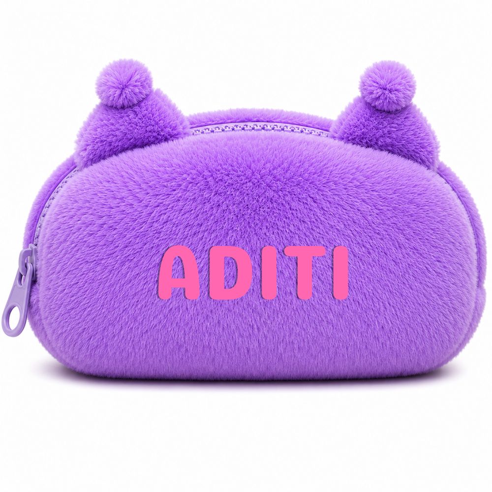 Personalised Pencil Pouch with 3D Ears & Custom Name | Birthday Gift for Kids | Plush Faux Fur