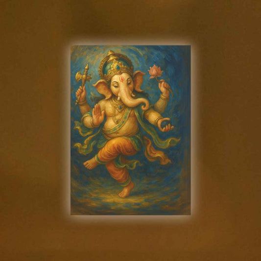 Ganpati Photo Frame for Wall with LED Light, HD Print– idea for Home Temple, Décor, or Gifting
