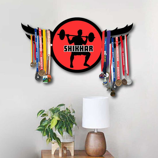 Medal Display with Name - Personalized Metal Medal Holder for Wall - Weightlifters