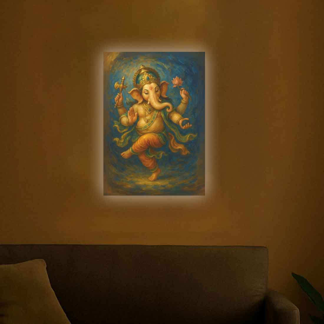 Ganpati Photo Frame for Wall with LED Light, HD Print– idea for Home Temple, Décor, or Gifting