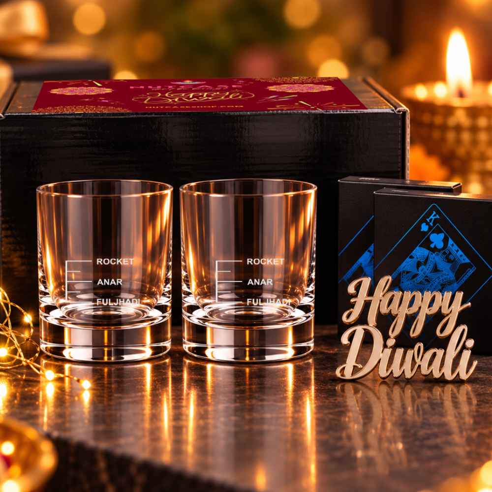 Peg Measurement Glasses – Diwali Card Party Gift with Premium Playing Cards