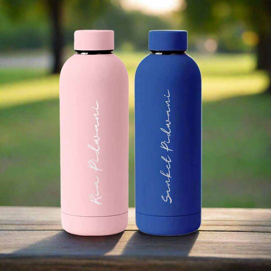 Customized Water Bottles with Names Stainless Steel Double Insulated Water Bottles for Travel Office Gym Home BPA Free, Leakproof-SET OF 2