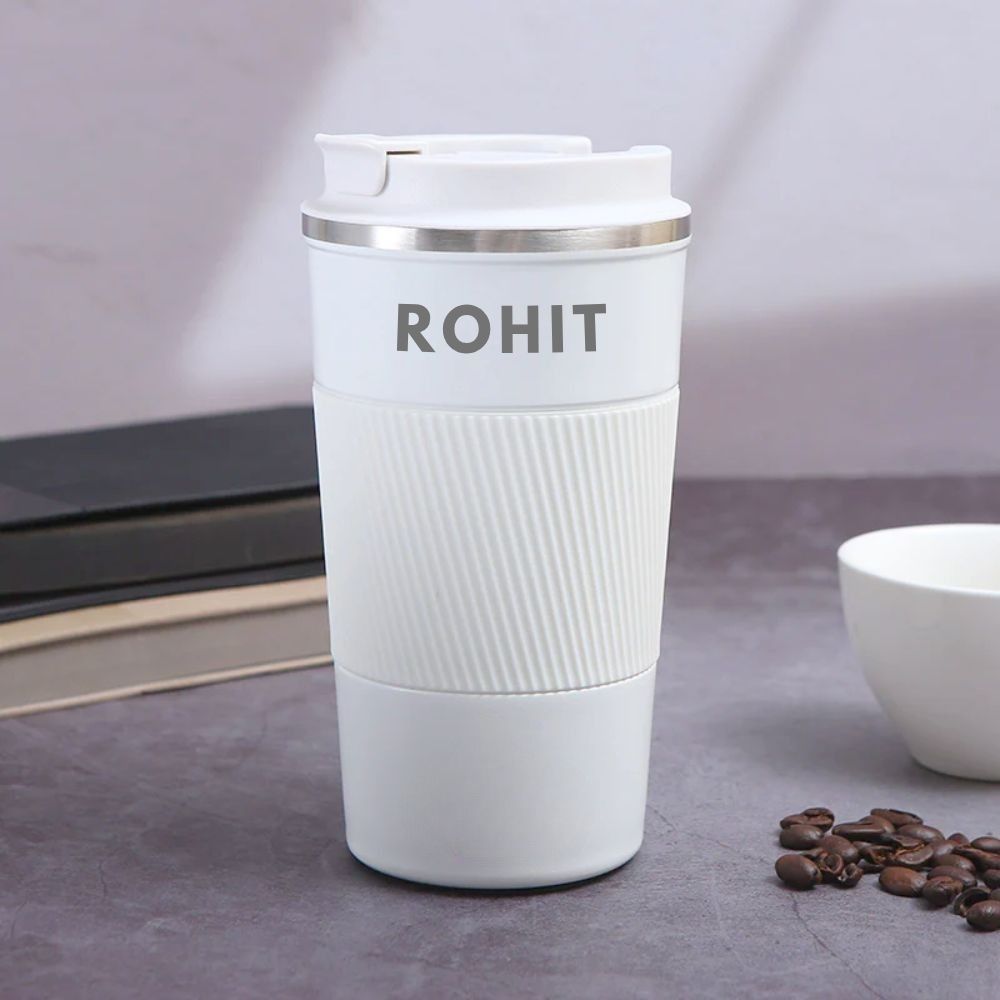Personalized Rakhi Gift Set for Brother | Metal Bracelet Rakhi, Insulated Coffee Tumbler & Chocolates