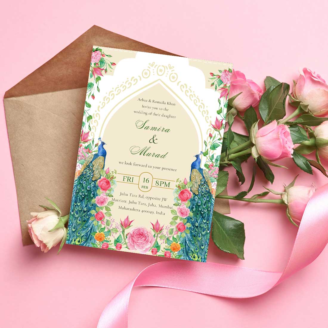 Muslim Wedding Cards - Islamic Wedding Invitation Card-6x9 inches (Acrylic or Satin on Paper Board)(25 pcs)