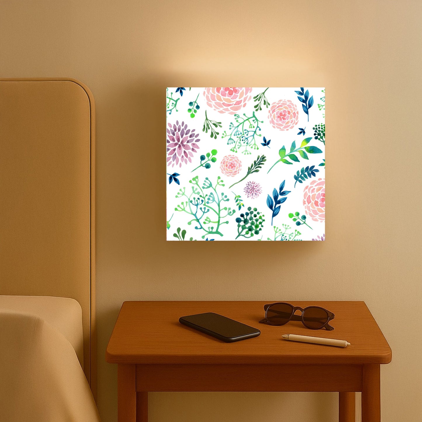 White Best Square Wall Lamp Light - Cute Flowers