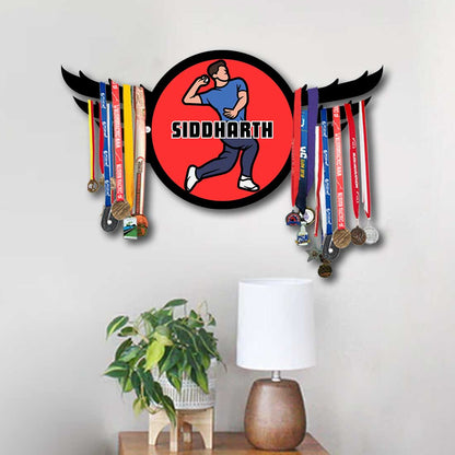 Personalized Medal Hanger for Wall Metal Medal Organizer - Cricket