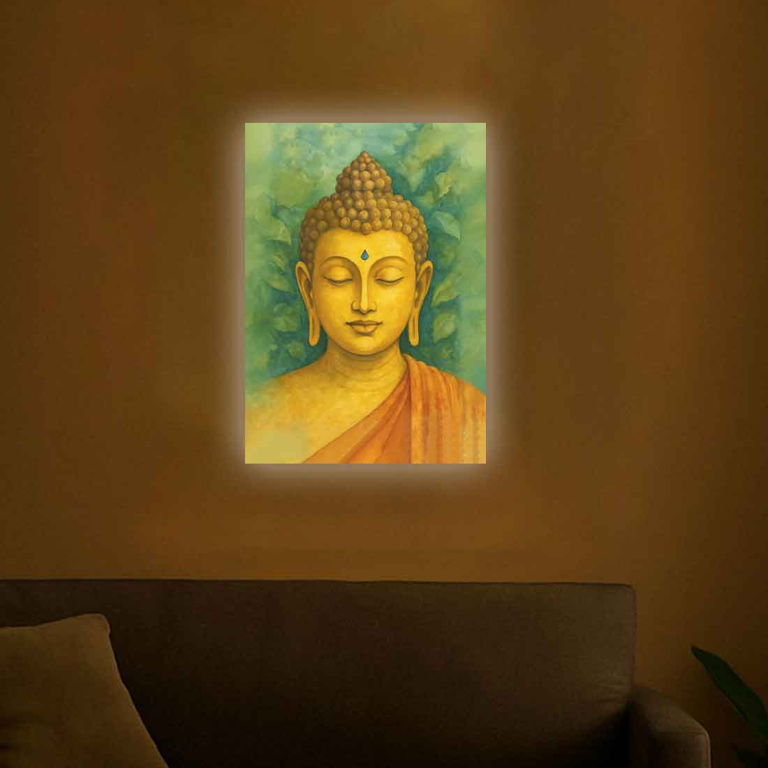Buddha Photo Frame with LED Light – Premium Acrylic Wall Art for Home & Office Décor