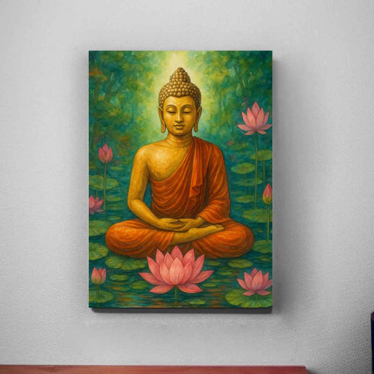 Gautam Buddha Photo Frame with LED Light – Premium Acrylic Wall Art for Elegant Home & Office Décor