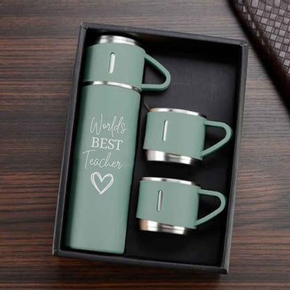 Coffee Flask 500ml Stainless Steel Thermos with 3 Cups-Perfect Teacher Day Gift