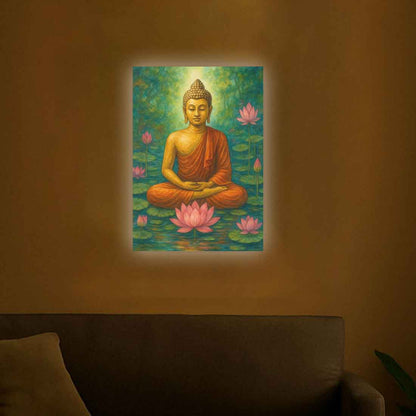 Gautam Buddha Photo Frame with LED Light – Premium Acrylic Wall Art for Elegant Home & Office Décor