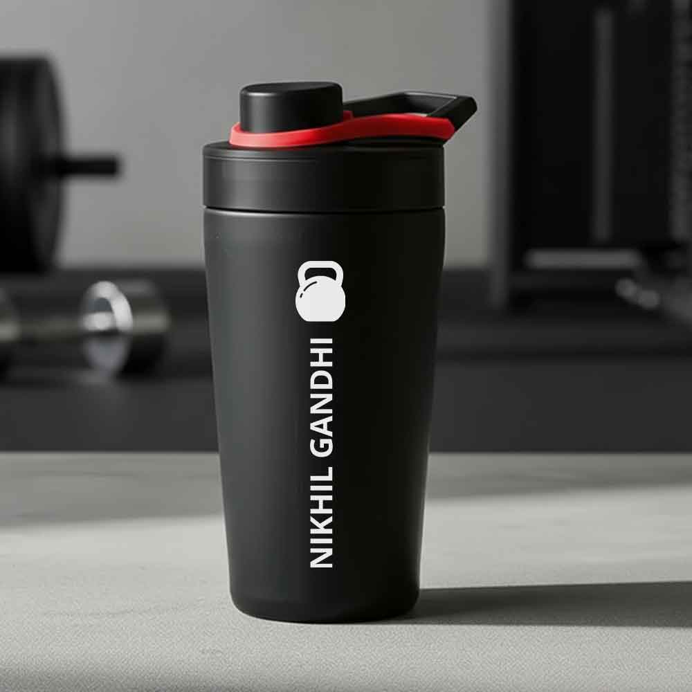 Personalised Gym Shaker Bottle for Protein Shakes Stainless Steel Mixer with Whisk Ball