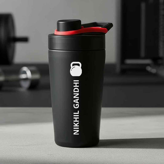 Personalised Gym Shaker Bottle for Protein Shakes Stainless Steel Mixer with Whisk Ball