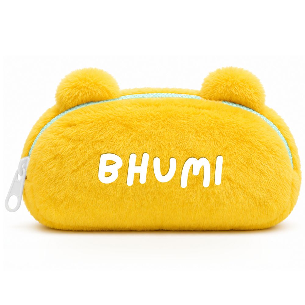 Personalised Pencil Pouch with 3D Ears & Custom Name | Birthday Gift for Kids | Plush Faux Fur