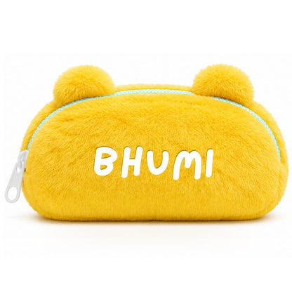 Personalised Pencil Pouch with 3D Ears & Custom Name | Birthday Gift for Kids | Plush Faux Fur