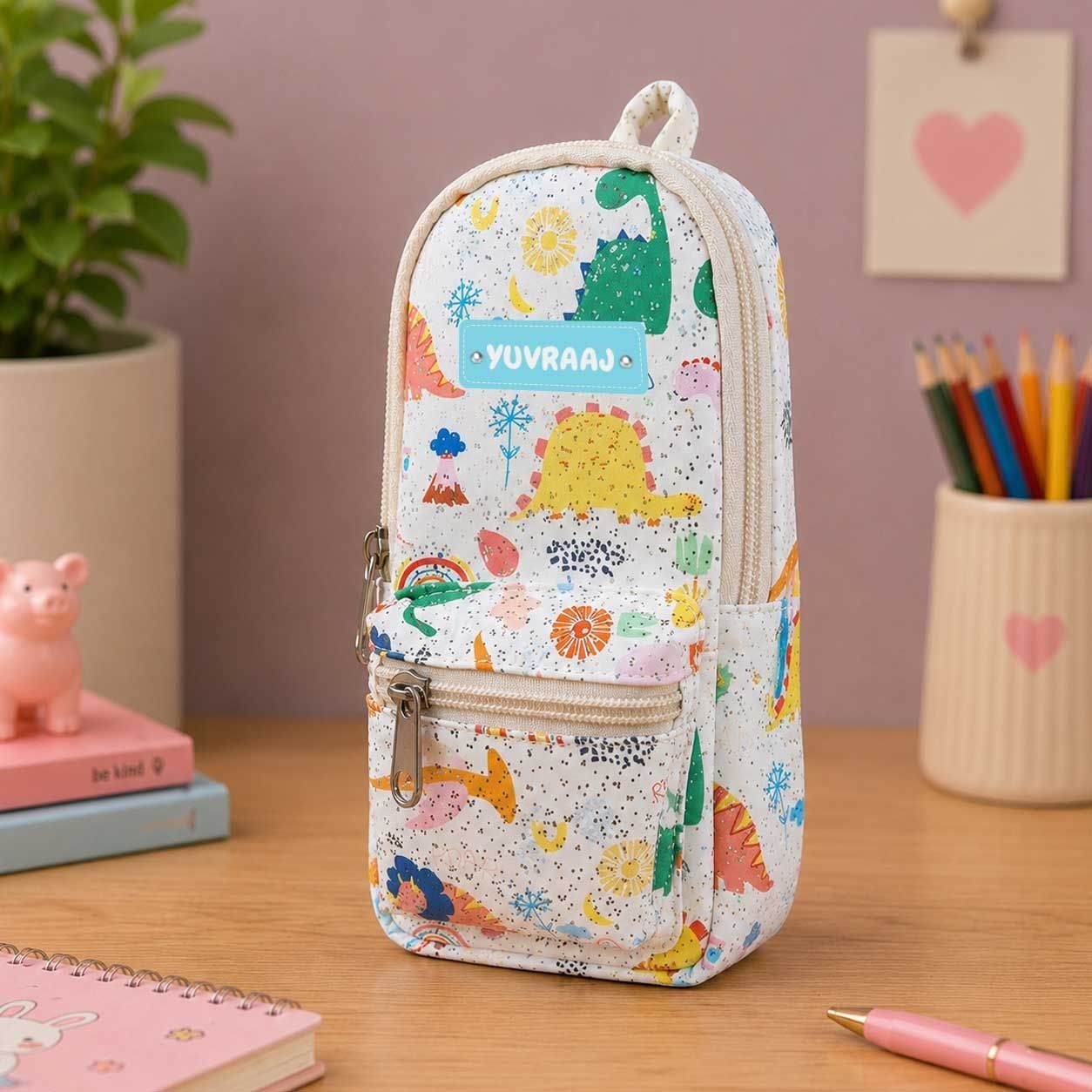 Custom Pencil Pouch with Dual Pockets & Name Personalization | Birthday Gift for Kids | PU Leather