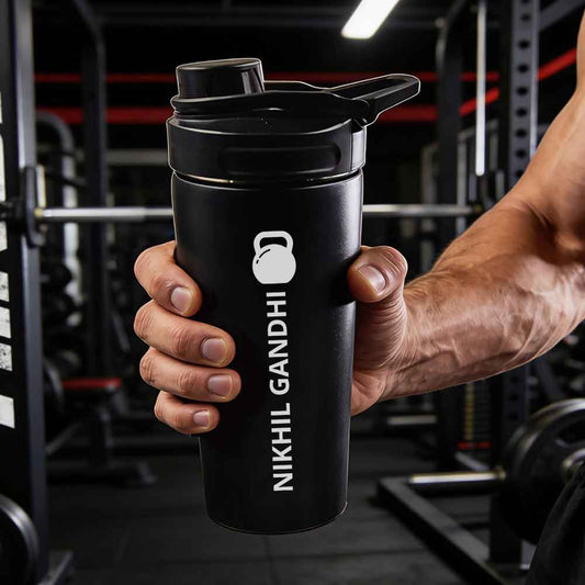 Personalised Gym Shaker Bottle for Protein Shakes Stainless Steel Mixer with Whisk Ball