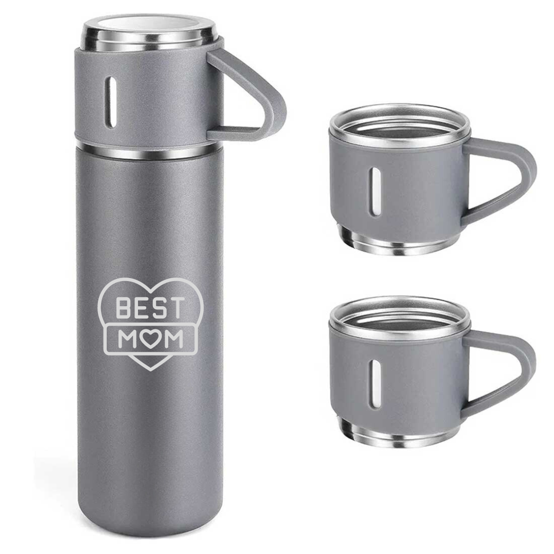Tea Coffee Flask With 2 Cups for Mom - Stainless Steel Vacuum Thermos 500ml - Best Mom