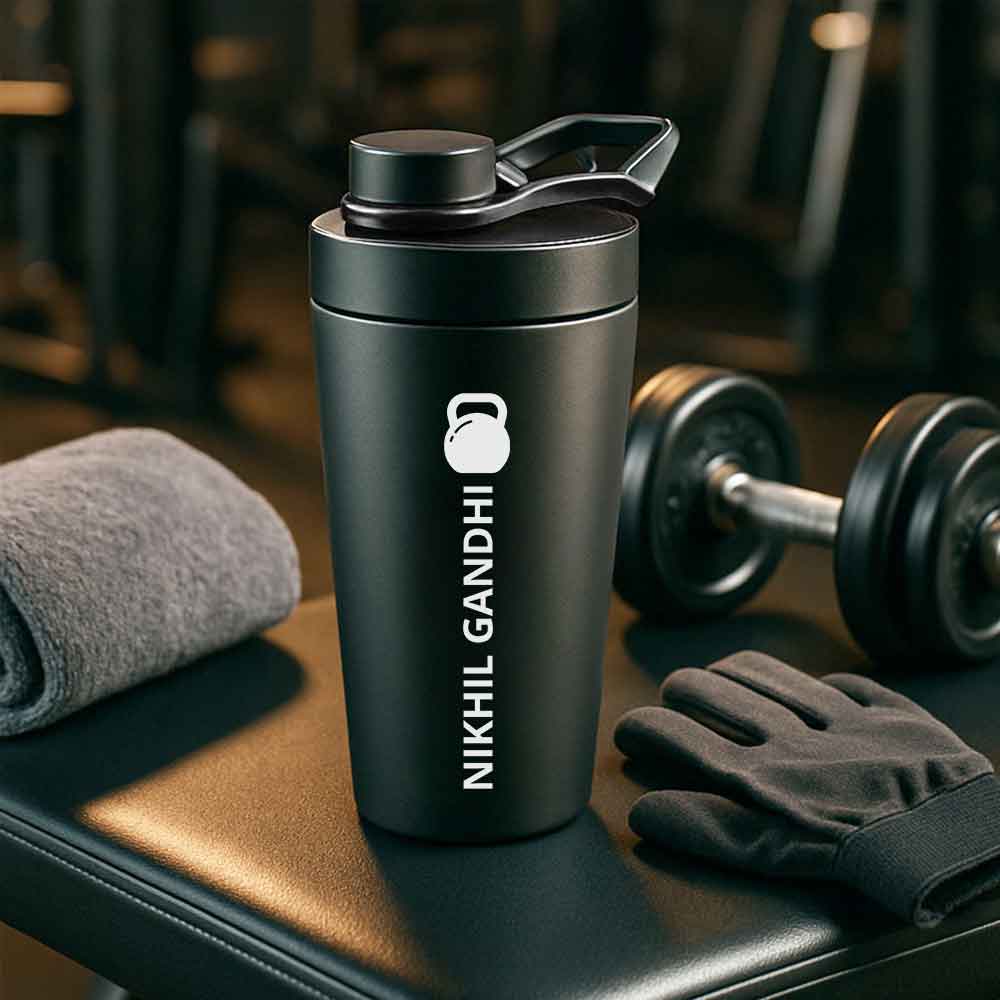 Personalised Gym Shaker Bottle for Protein Shakes Stainless Steel Mixer with Whisk Ball