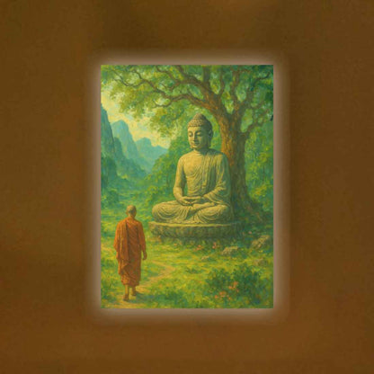 Lord Buddha Photo Frame with LED Light - Tranquil Glow Wall Art for Home & Office Décor