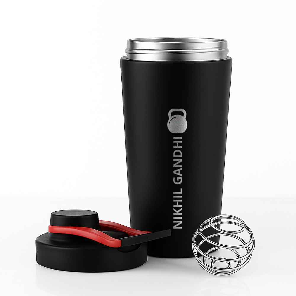 Personalised Gym Shaker Bottle for Protein Shakes Stainless Steel Mixer with Whisk Ball