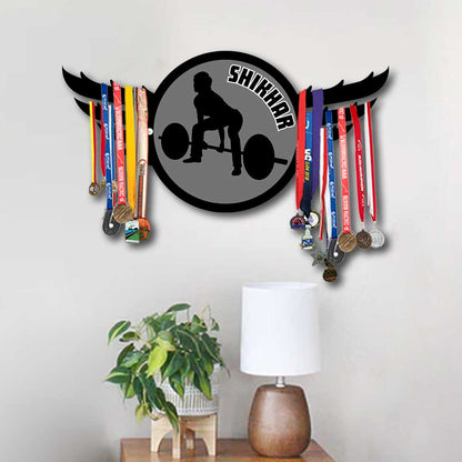 Medal Display with Name - Personalized Metal Medal Holder for Wall - Weightlifters