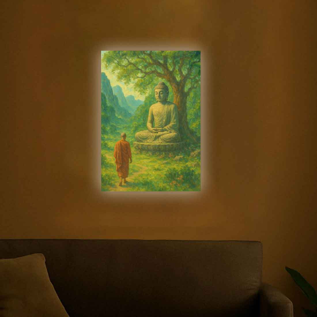 Lord Buddha Photo Frame with LED Light - Tranquil Glow Wall Art for Home & Office Décor
