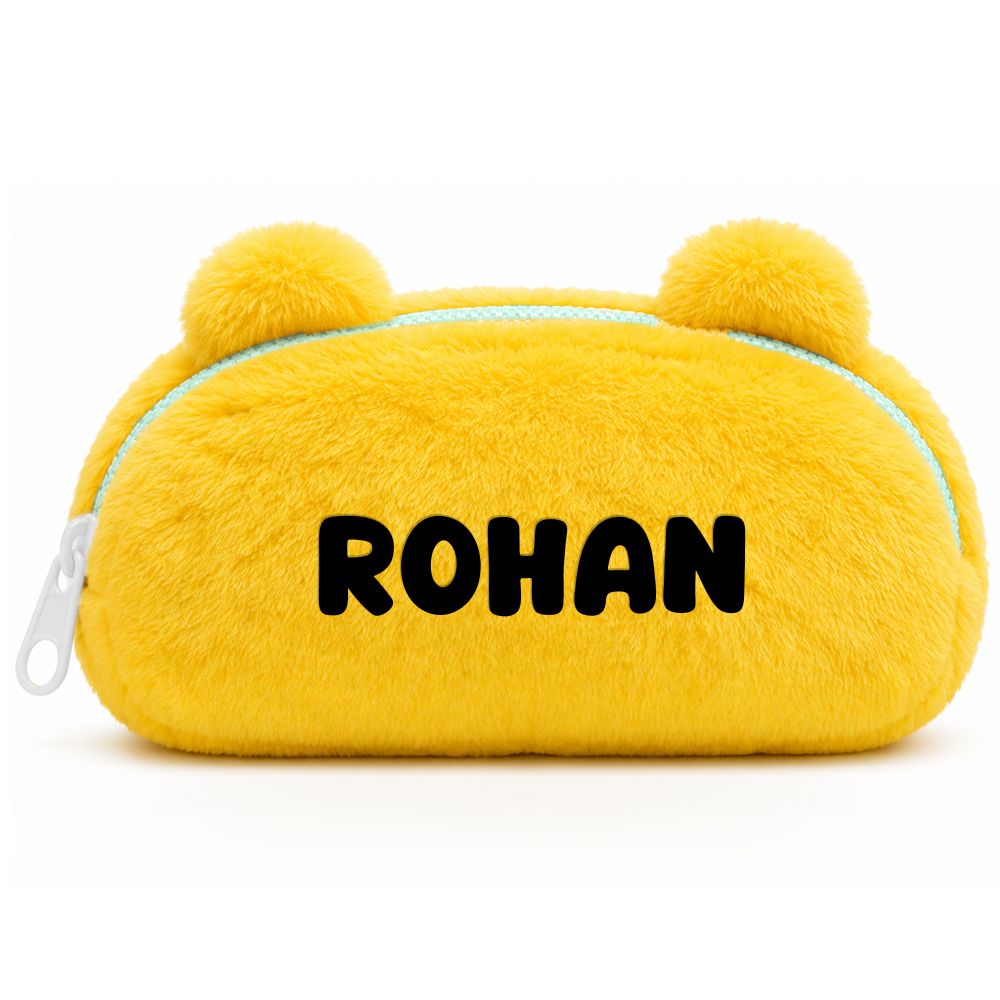 Personalised Pencil Pouch with 3D Ears & Custom Name | Birthday Gift for Kids | Plush Faux Fur