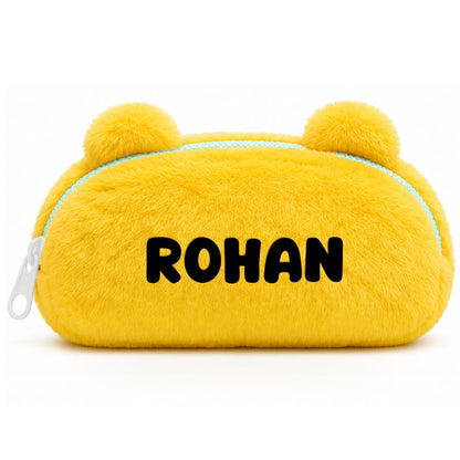 Personalised Pencil Pouch with 3D Ears & Custom Name | Birthday Gift for Kids | Plush Faux Fur