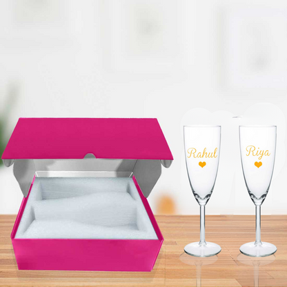 Personalized Champagne Flute Glass With Name Set Of 2 - Anniversary Gift For Couples