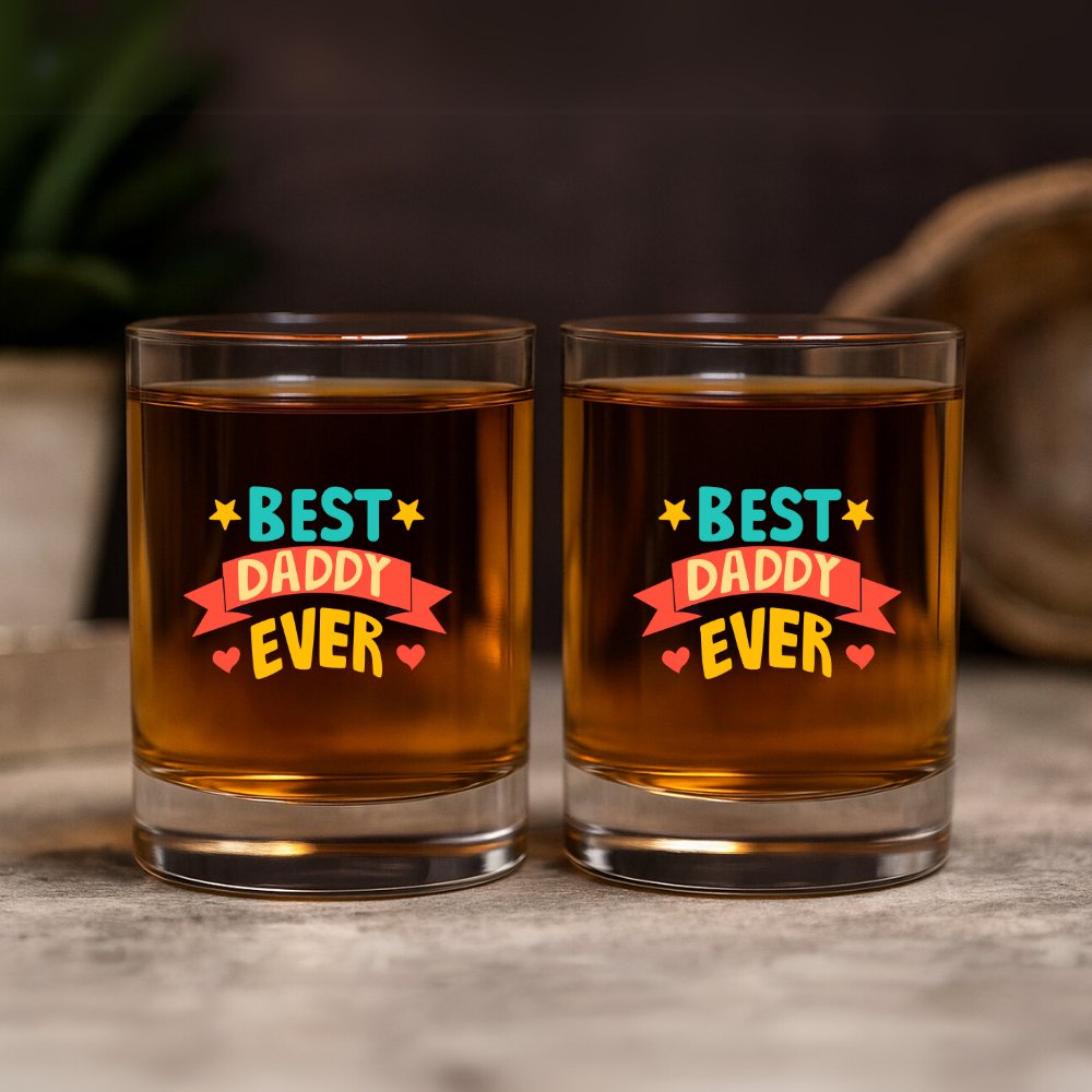 Father Day Gift – Whiskey Glass Set of 2 – Best Dad Ever Gift Idea